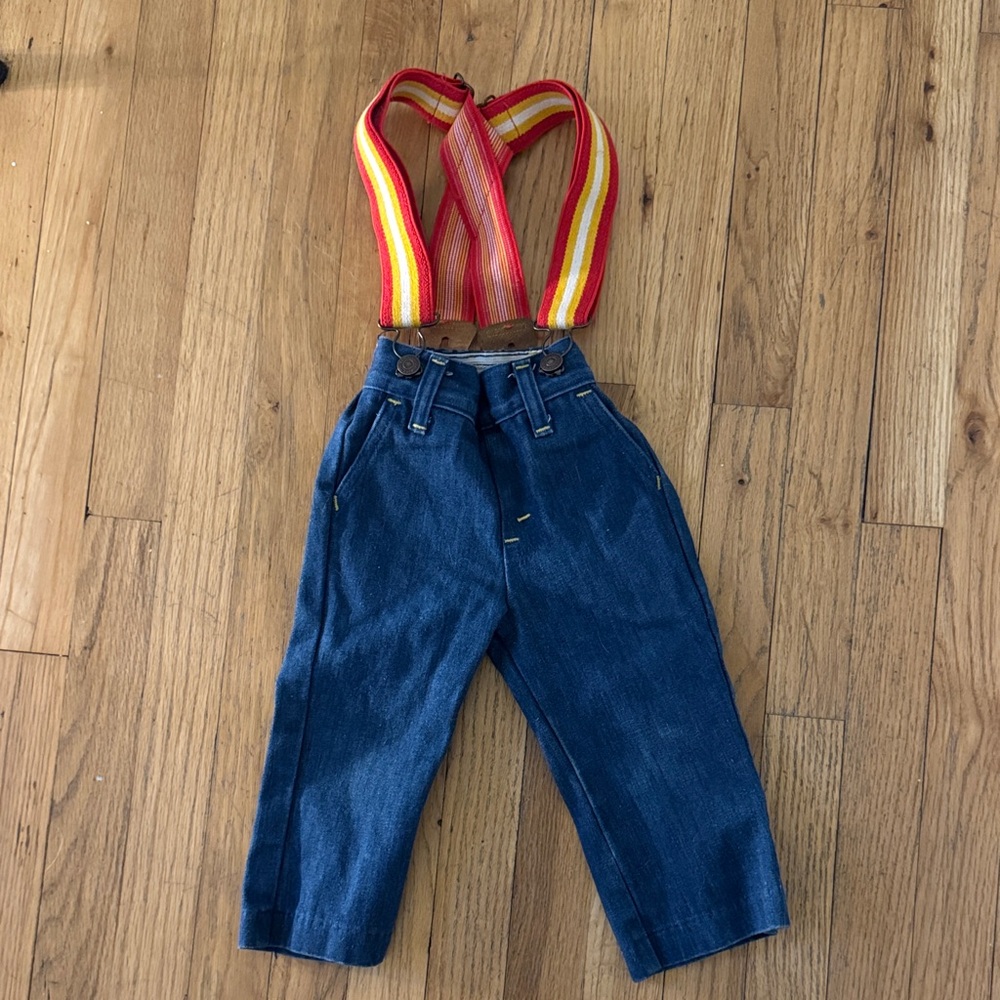 Little Levi’s baby toddler denim stripe suspender jeans 512 vtg 70s 80s 12 18 mo
